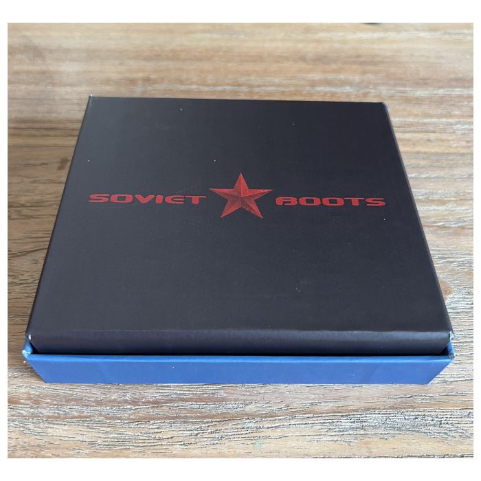 Soviet Boots branded black gift box included with the Yuri Gagarin vintage leather wallet
