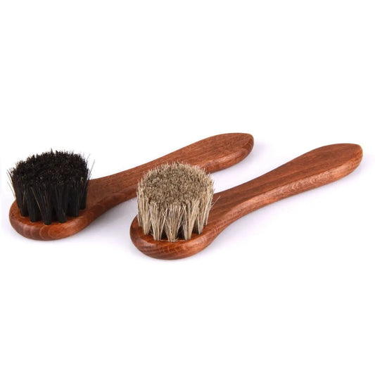 Handmade Brush Kit Cleaning boots 100% Horsehair and 100% Lacquered Dark Wood