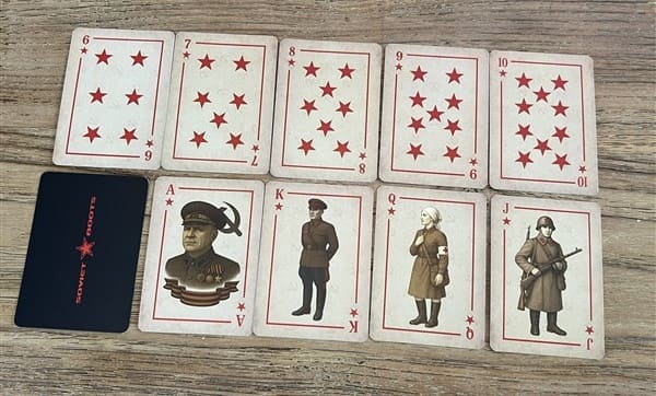 WW2 Soviet army playing cards set with generals, soldiers, and vintage red star deck, Russian military collectible
