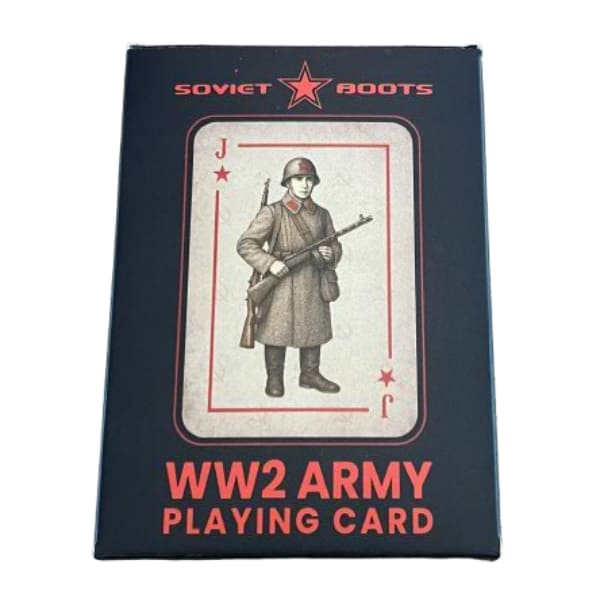 WW2 Soviet army playing cards box, Soviet soldier illustration, military playing cards, USSR deck, Russian WW2 card set
