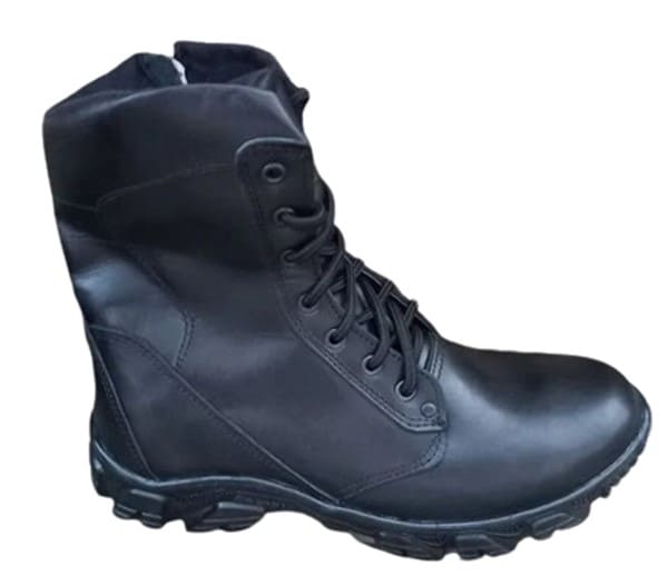 Side view of Russian military winter combat boots with zipper for airsoft and paintball
