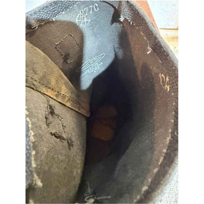 Interior factory stamp inside original Soviet kirza strap boots from 1993, authentic USSR military issue.
