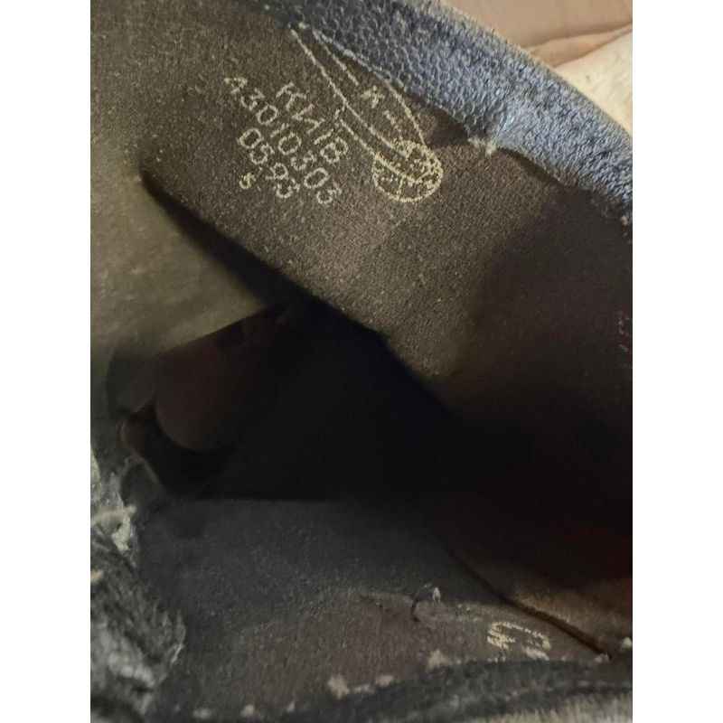 Original manufacturing markings inside Soviet kirza strap boots from the Chechen War era, 1993 military production.