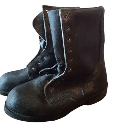 Front view of original Soviet M88 Afghan combat boots with lace-up military design and genuine leather construction.