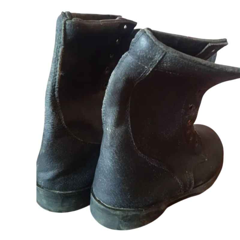 Rear view of original Soviet M88 Afghan combat boots, genuine leather military ankle boots from the USSR.