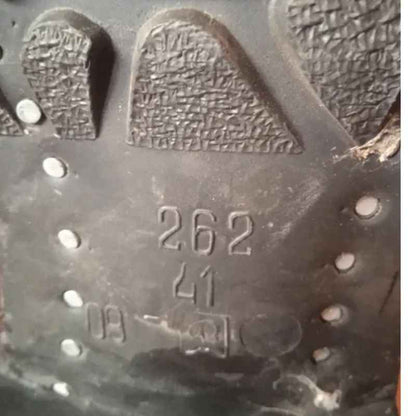 Original sole markings showing size 41 on authentic Soviet M88 Afghan combat boots.