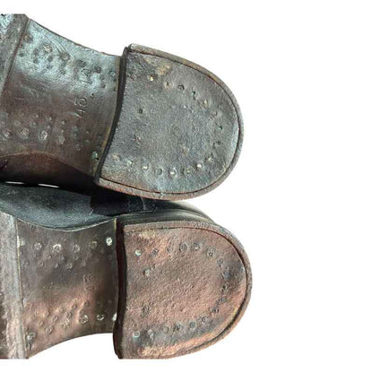 Close-up of the traditional leather sole with wooden peg construction on original Soviet RKKA boots.