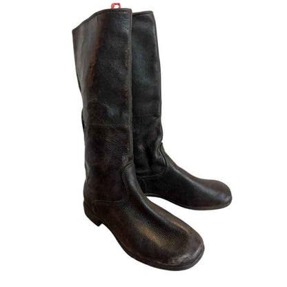 Front view of original Soviet RKKA leather boots from the 1930s–1950s made from genuine leather.