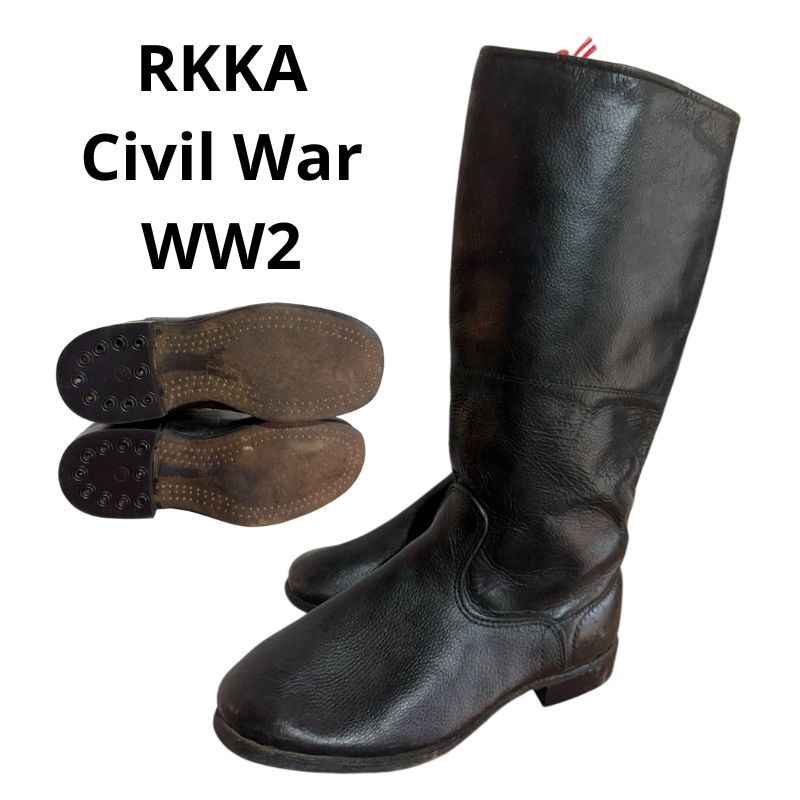 Original Soviet RKKA leather boots from the Civil War and WW2 era with leather soles, genuine leather, size 40.