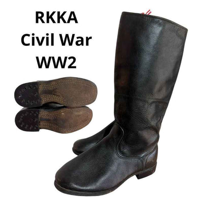 Original Soviet RKKA leather boots from the Civil War and WW2 era with leather soles, genuine leather, size 40.