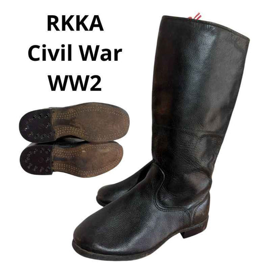 Original Soviet RKKA leather boots from the Civil War and WW2 era with leather soles, genuine leather, size 40.