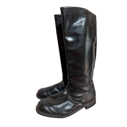 Traditional leather soles reinforced with wooden pegs on original Soviet RKKA officer chrome leather boots.