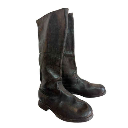 Original Soviet RKKA Civil War and WW2 leather boots with extra-wide shaft, genuine leather, size 43.