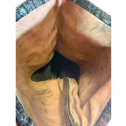 Interior lining of original Soviet RKKA leather boots with wide shaft, authentic military surplus.