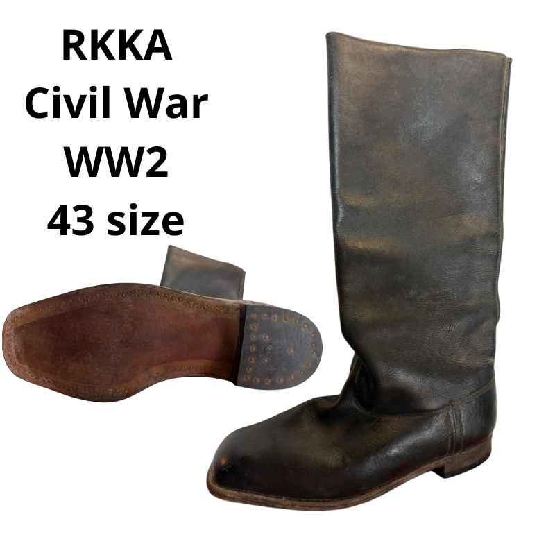 Original RKKA Civil War WW2 leather boots size 43 with leather sole and hobnail heel