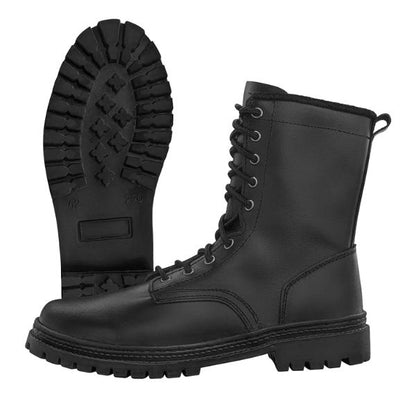 Side view of Russian military combat boots with lace-up design and leather upper