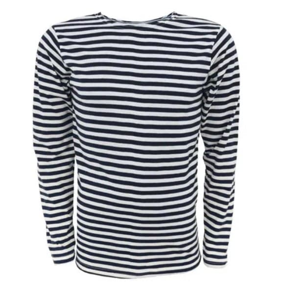 Soviet Navy telnyashka striped shirt front view blue white naval uniform