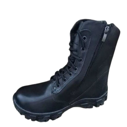 Russian winter combat boots with zipper designed for airsoft and paintball, front view
