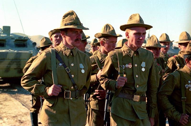 Soviet Afghan War Soldiers Wearing Panamanka Hats and Russian Army Uniforms