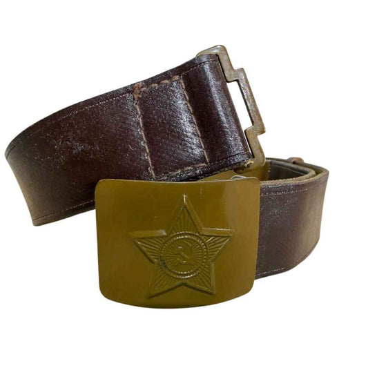 Soviet Army brown leather belt with green USSR military buckle