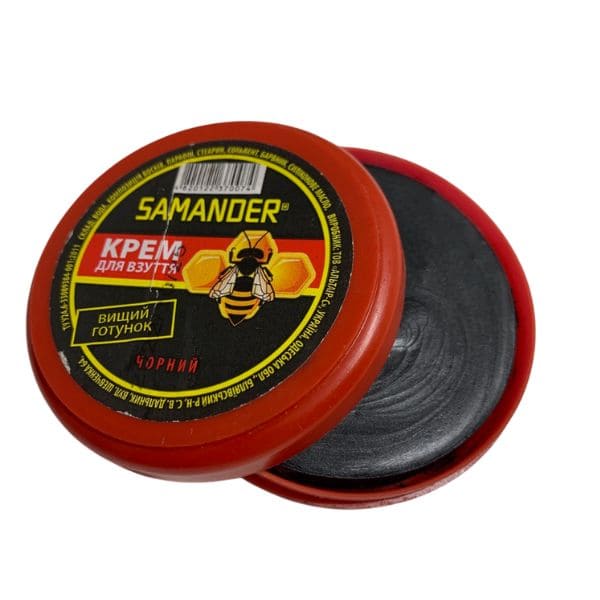 Opened vintage Soviet army shoe polish black GOST tin texture
