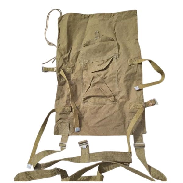Rear straps and carrying system of Soviet canvas military backpack