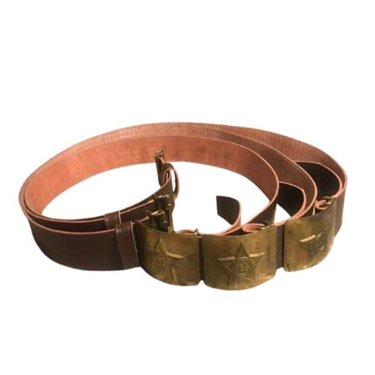 Original Soviet leather belt USSR military Afghan Cold War front view with buckle