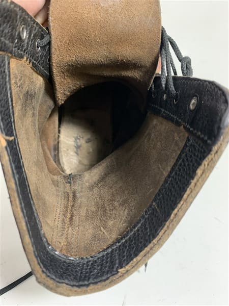 Inside view of Soviet M69 boots showing leather lining and construction details