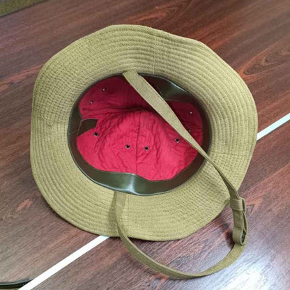 Inside view of the Soviet RKKA M1938 Panama Hat replica with original style red quilted lining