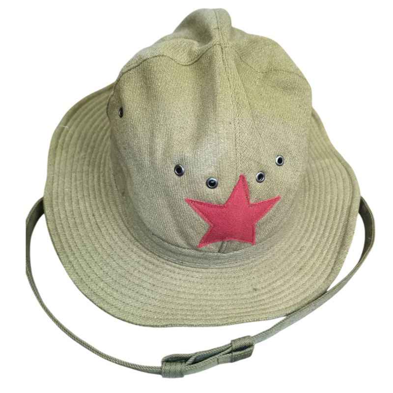 Rear view of the Soviet RKKA M1938 Panama Hat replica with embroidered red star and original style construction