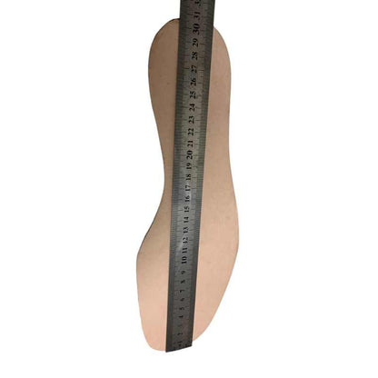 Side view of a black Soviet VDV kirza boot in size 46 with a ruler showing its height in inches.