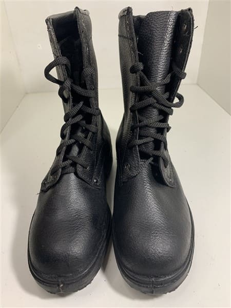 Front view of Soviet winter combat boots with lacing and rounded toe