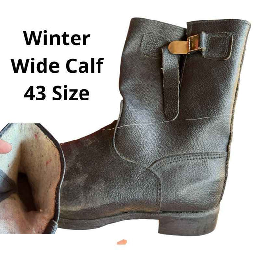 Original Soviet winter kirza boots with straps for wide calves size 43