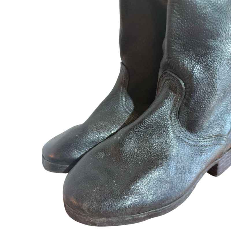 Close-up of original Soviet yuft leather boots