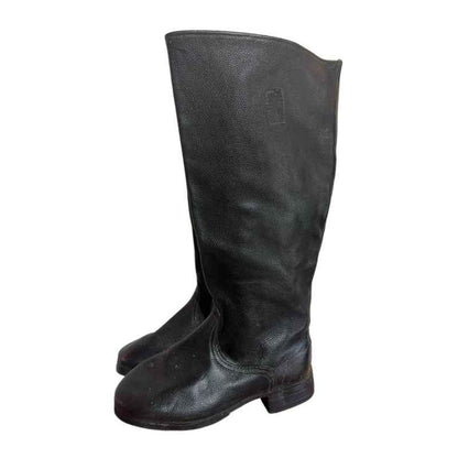 Side view of original Soviet yuft boots with leather soles