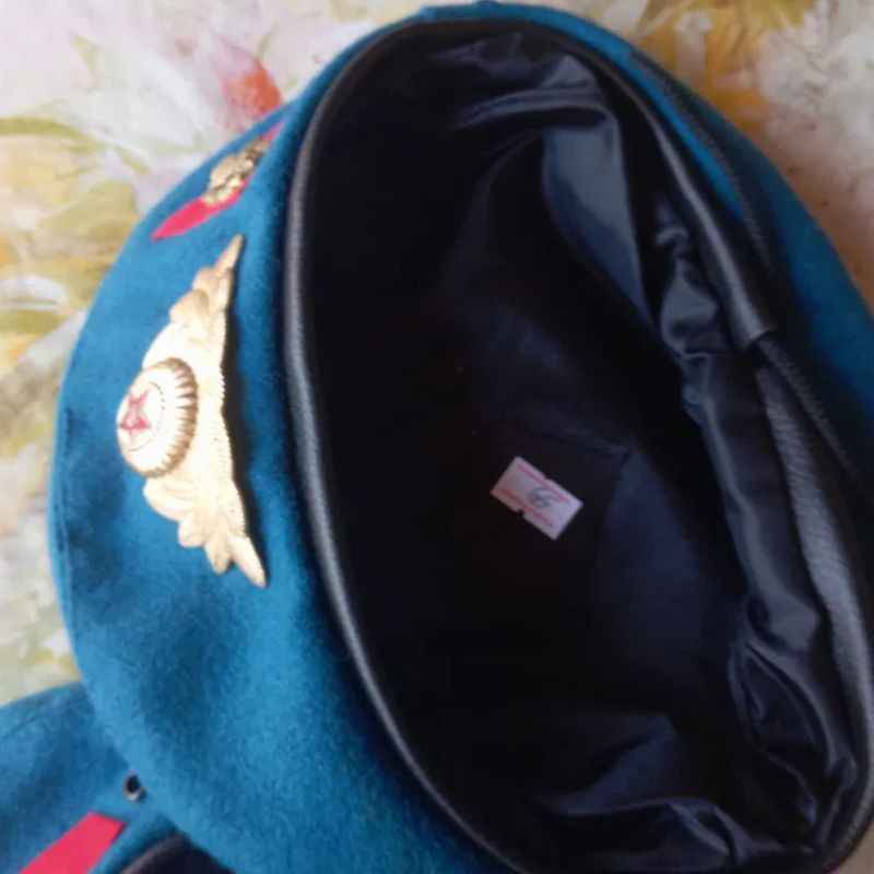 Original USSR paratrooper blue beret interior with black lining and factory label