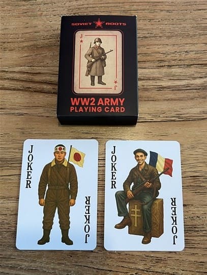 WW2 Army playing cards with Japanese and French joker cards
